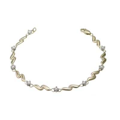 9ct Yellow Gold Cubic Zirconia Wave Bracelet