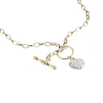 9ct Gold Crystal Glitter Heart T Bar 17`