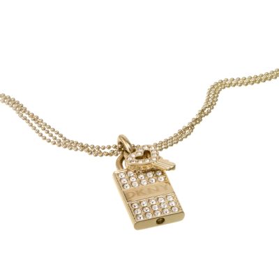 DKNY Gold Plated Stone Set Lock and Key Pendant - Product number 6547885