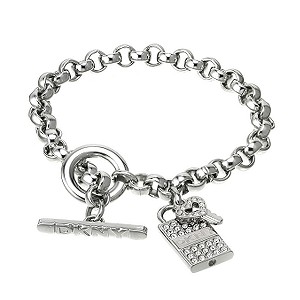 Stainless Steel Stone Set Lock and Key Charm Bracelet