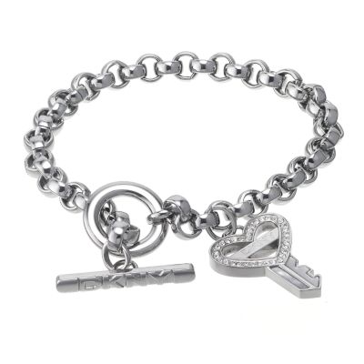 Stainless Steel Stone Set Key Charm Bracelet