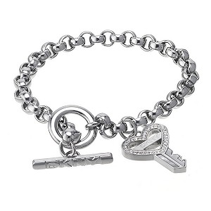 DKNY Stainless Steel Stone Set Key Charm Bracelet