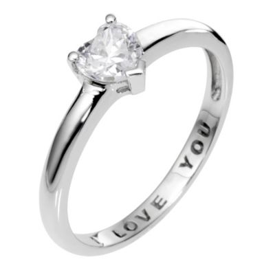 9ct White Gold Cubic Zirconia I Love You Ring