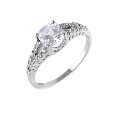 9ct White Gold Cubic Zirconia Solitaire Ring with Shoulder Detail - Product number 6548539