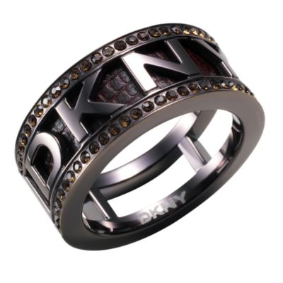 DKNY logo brown leather stone set stainless steel ring - Product number 6549470