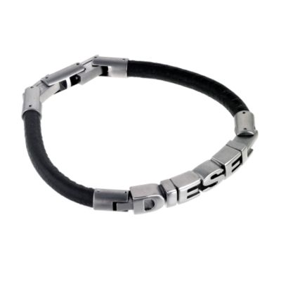 Diesel Men's Stainless Steel and Black Leather Bracelet - Product number 6549659