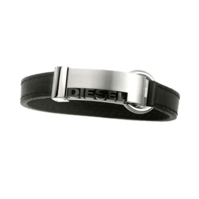Diesel Men's Stainless Steel and Black Leather ID Bracelet - Product number 6549667