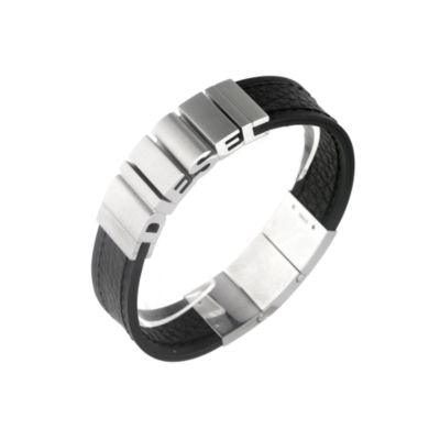 Diesel Men's Stainless Steel and Black Leather Cuff Bracelet - Product number 6549683