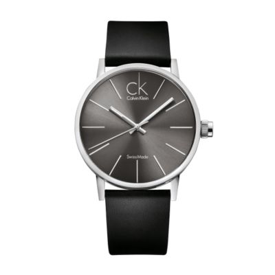ck Calvin Klein mens black leather strap watch