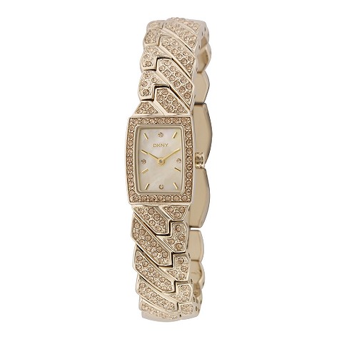 DKNY ladies gold plated stone-set bracelet watch