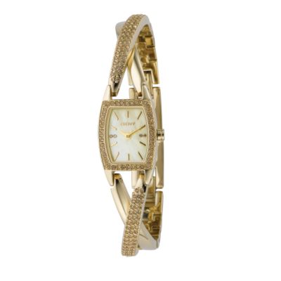 dkny ladies gold-plated bracelet watch