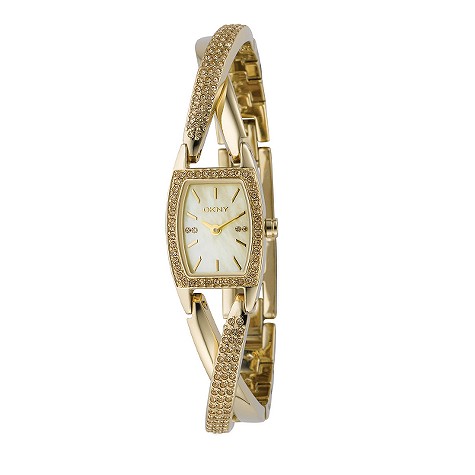 dkny ladies gold-plated bracelet watch
