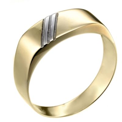 Mens 9ct Two Colour Gold Diagonal Detail Ring