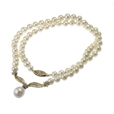 9ct Yellow Gold Freshwater Pearl Cubic Zirconia Necklace