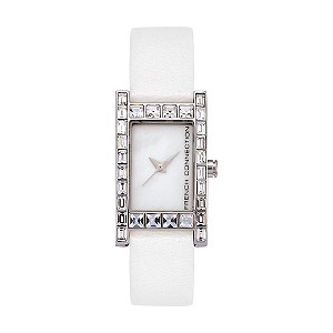 Ladies`Stone Set White Strap Watch