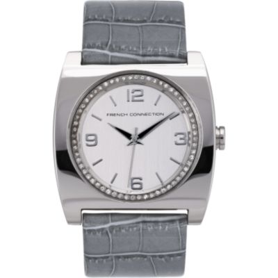 French Connection Ladies' Stone Set Silver Dial Strap Watch