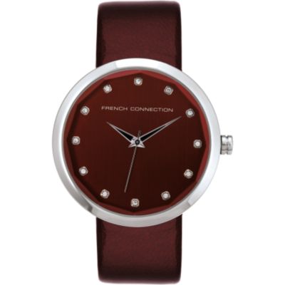 French Connection Ladies' Stone Set Red Strap Watch