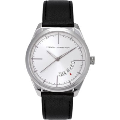 French Connection Men's Silver Dial Black Leather Strap Watch - Product number 6556701
