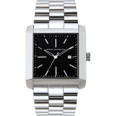 French Connection Men's Square Black Dial Stainless Steel Bracelet Watch - Product number 6556884