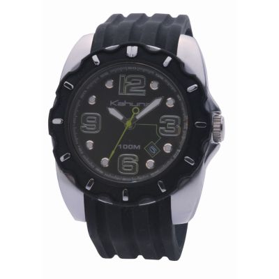 Kahuna Men` Round Dial Black Rubber Strap Watch