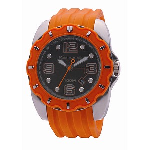 Kahuna Men` Round Black Dial Orange Rubber Strap Watch