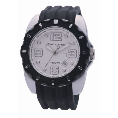 Kahuna Men's Round White Dial Black Rubber Strap Watch - Product number 6557988