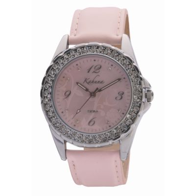 Kahuna Ladies' Stone Set Pink Leather Strap Watch - Product number 6558011