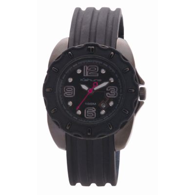 Ladies`Round Dial Black Rubber Strap Watch