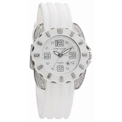 Kahuna Ladies`Stone Set White Rubber Strap Watch