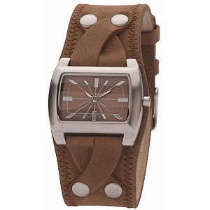 Ladies`Rectangular Dial Brown Leather Cuff Watch