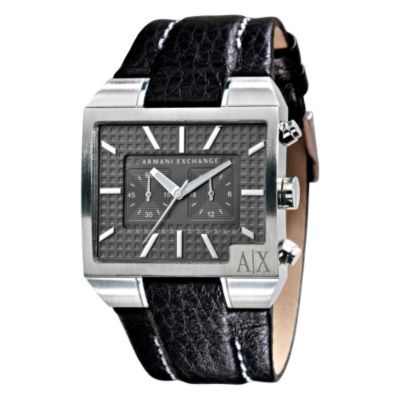 Armani Exchange Men's Black Leather Strap Chronograph Watch