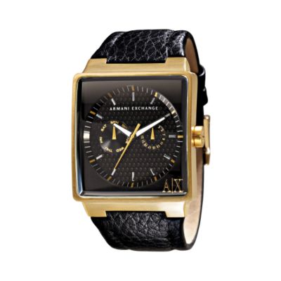 Armani Exchange Men's Gold-Plated Black Strap Watch