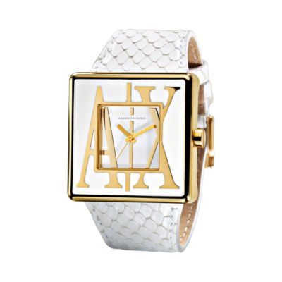 Armani Exchange Men's Gold-Plated White Leather Strap Watch - Product number 6561543