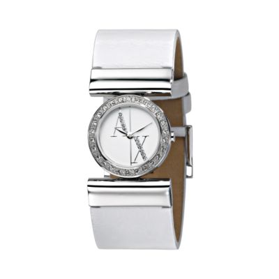 Armani Exchange Ladies' White Leather Strap Watch