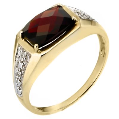 Mens 9ct Yellow Gold Diamond and Garnet Ring