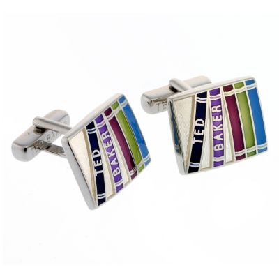 multi coloured enamel striped cufflinks