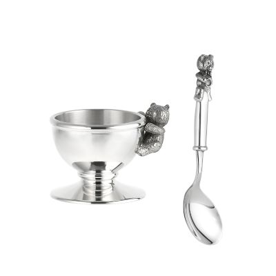 Pewter Christening Teddy Bear's Picnic egg cup and spoon in gift box - Product number 6565794