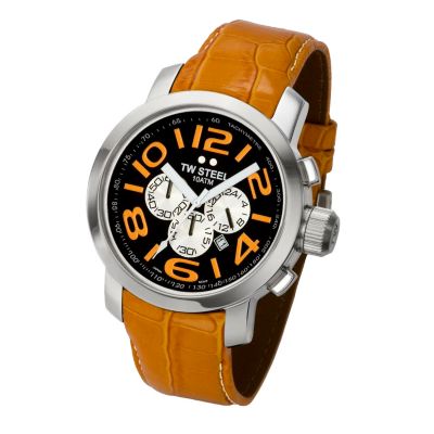 TW Steel orange leather strap watch