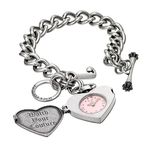 ladies heart charm bracelet watch