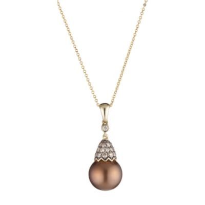 14ct gold third carat diamond and brown pearl pendant