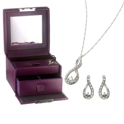 9ct White Gold Diamond Pendant and Earring Box Set