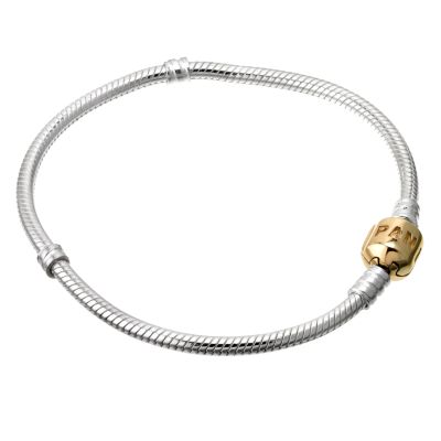 Pandora sterling silver bracelet with 14ct gold clasp 19cm - Product number 6583318