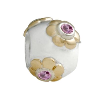 Pandora sterling silver and 14ct gold pink cubic zirconia flowers bead - Product number 6583431