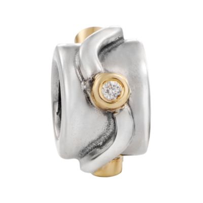 Pandora sterling silver 14ct gold diamond set wavy line bead - Product number 6583466