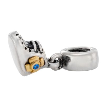 Pandora sterling silver and 14ct gold blue cubic zirconia set baby shoe charm - Product number 6583636
