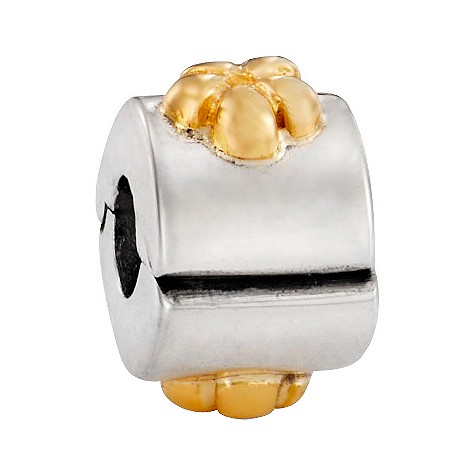 pandora sterling silver and 14ct gold flower clip