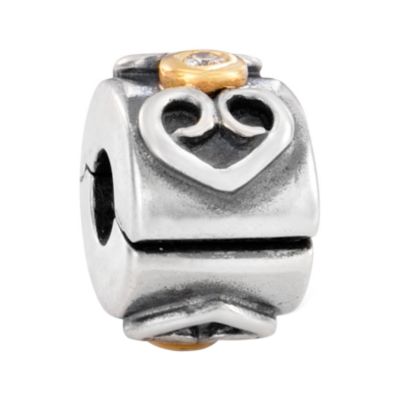 Pandora sterling silver and 14ct gold diamond set clip - Product number 6583725