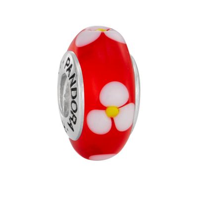 Pandora Murano glass and sterling silver red bead with flower - Product number 6586724