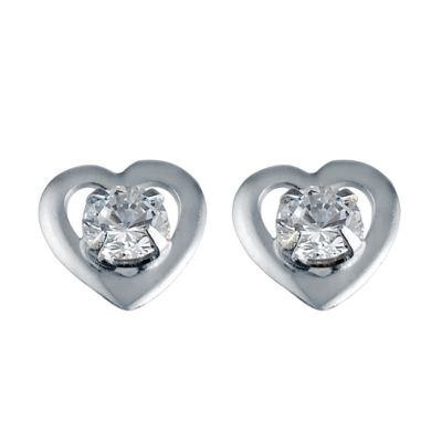 9ct White Gold Cubic Zirconia Heart Stud Earrings - Product number 6590314