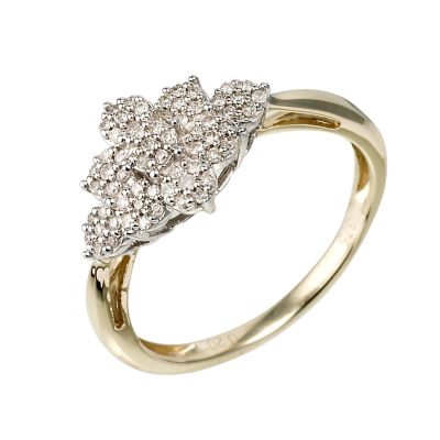 9ct Yellow Gold and Rhodium Third Carat Diamond Cluster Ring - Product number 6595219